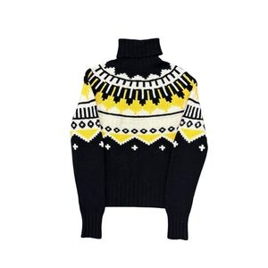 Ralph Lauren Vintage Black  Tribal Wool Cashmere Hand Knit Women Sweater Sz M